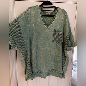 J Her mint cotton V-Neck Textured T-Shirt